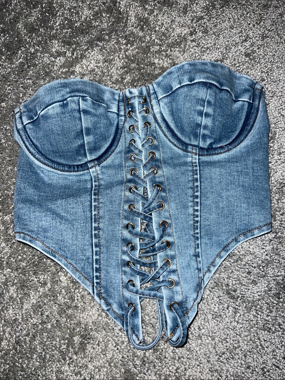 Fashion Nova Light Blue Denim Lace-Up Bustier Crop Top